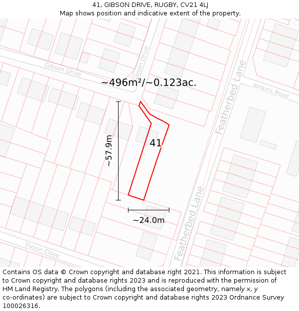 41, GIBSON DRIVE, RUGBY, CV21 4LJ: Plot and title map