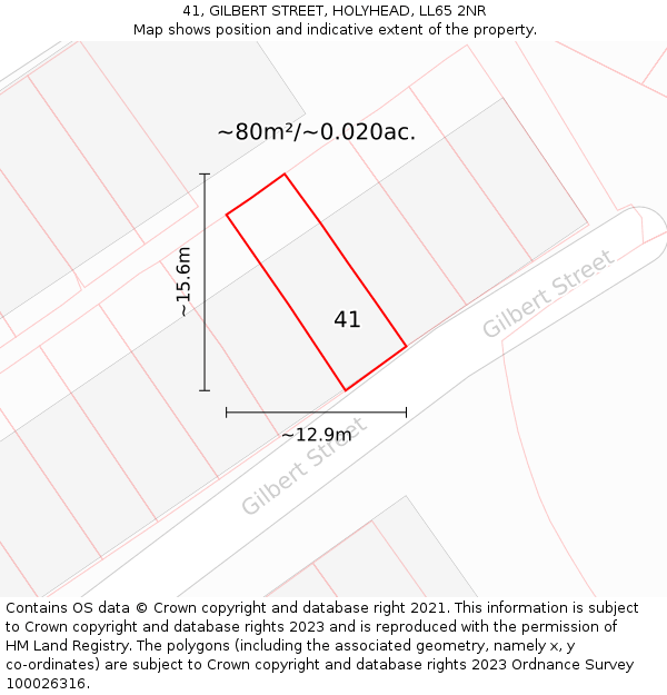 41, GILBERT STREET, HOLYHEAD, LL65 2NR: Plot and title map