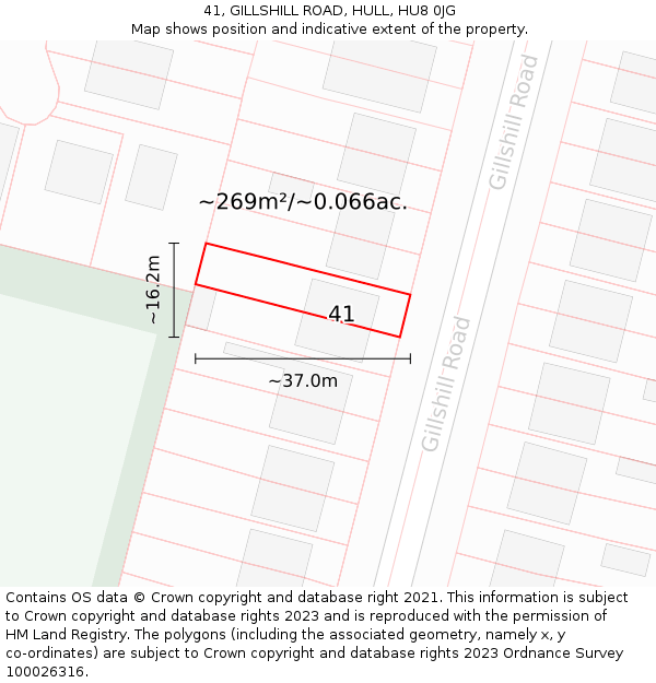 41, GILLSHILL ROAD, HULL, HU8 0JG: Plot and title map