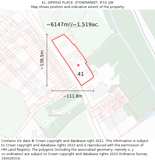 41, GIPPING PLACE, STOWMARKET, IP14 1JW: Plot and title map