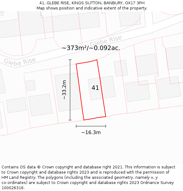 41, GLEBE RISE, KINGS SUTTON, BANBURY, OX17 3PH: Plot and title map