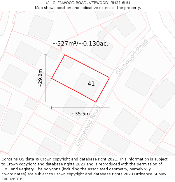 41, GLENWOOD ROAD, VERWOOD, BH31 6HU: Plot and title map