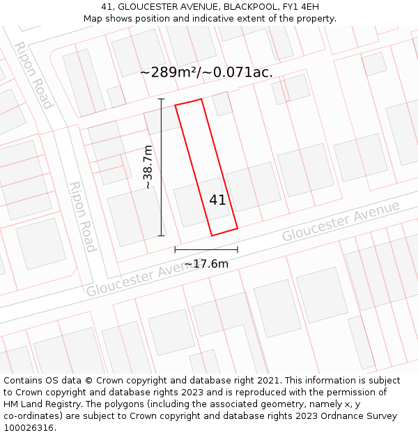 41, GLOUCESTER AVENUE, BLACKPOOL, FY1 4EH: Plot and title map