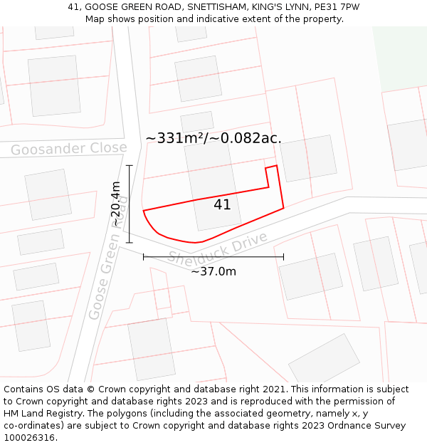 41, GOOSE GREEN ROAD, SNETTISHAM, KING'S LYNN, PE31 7PW: Plot and title map