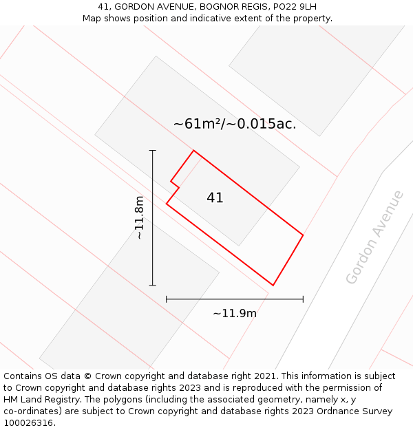 41, GORDON AVENUE, BOGNOR REGIS, PO22 9LH: Plot and title map