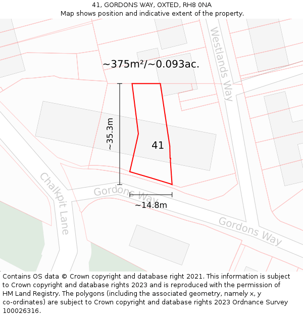 41, GORDONS WAY, OXTED, RH8 0NA: Plot and title map