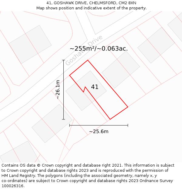 41, GOSHAWK DRIVE, CHELMSFORD, CM2 8XN: Plot and title map