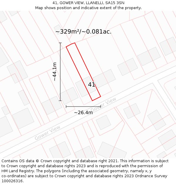 41, GOWER VIEW, LLANELLI, SA15 3SN: Plot and title map