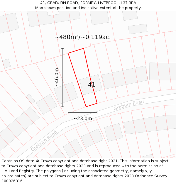 41, GRABURN ROAD, FORMBY, LIVERPOOL, L37 3PA: Plot and title map