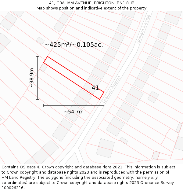 41, GRAHAM AVENUE, BRIGHTON, BN1 8HB: Plot and title map