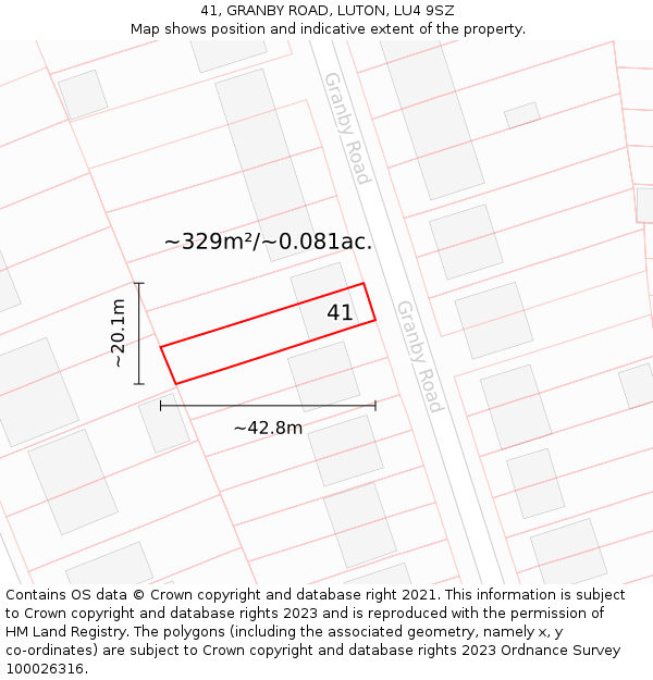 41, GRANBY ROAD, LUTON, LU4 9SZ: Plot and title map