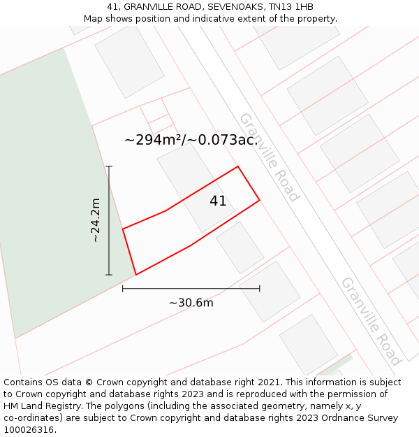 41, GRANVILLE ROAD, SEVENOAKS, TN13 1HB: Plot and title map