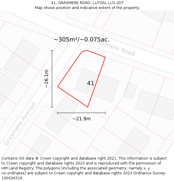 41, GRASMERE ROAD, LUTON, LU3 2DT: Plot and title map