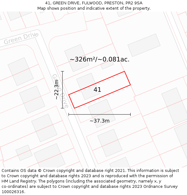 41, GREEN DRIVE, FULWOOD, PRESTON, PR2 9SA: Plot and title map