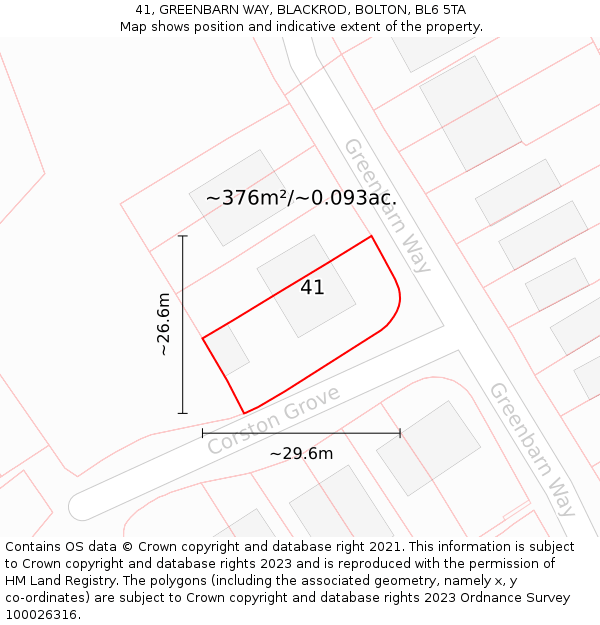 41, GREENBARN WAY, BLACKROD, BOLTON, BL6 5TA: Plot and title map