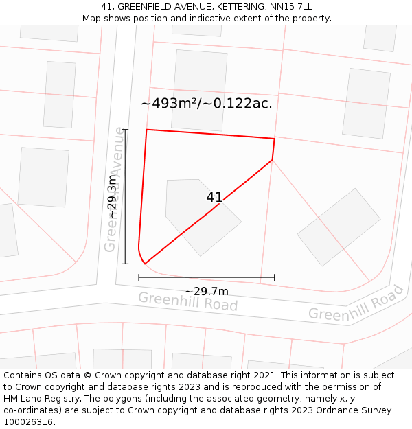 41, GREENFIELD AVENUE, KETTERING, NN15 7LL: Plot and title map