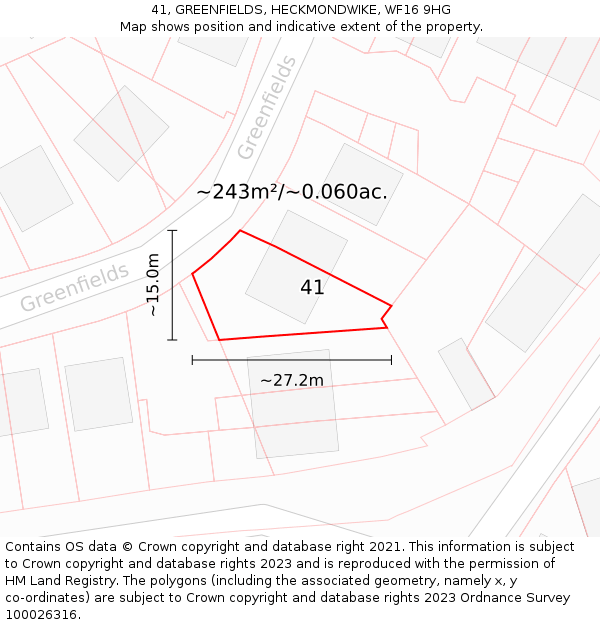 41, GREENFIELDS, HECKMONDWIKE, WF16 9HG: Plot and title map