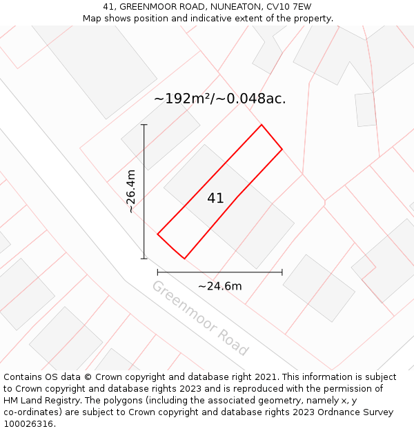 41, GREENMOOR ROAD, NUNEATON, CV10 7EW: Plot and title map