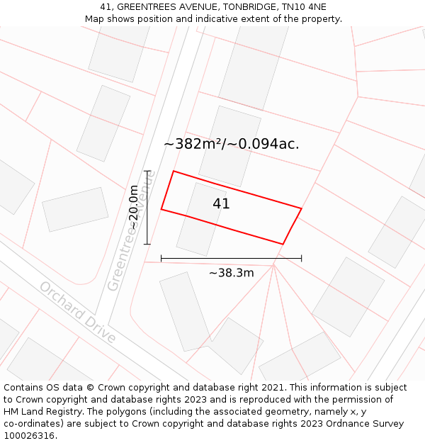 41, GREENTREES AVENUE, TONBRIDGE, TN10 4NE: Plot and title map