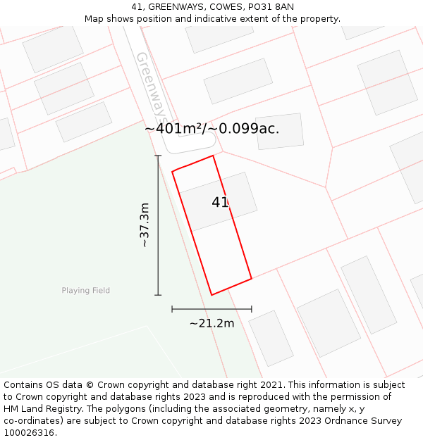 41, GREENWAYS, COWES, PO31 8AN: Plot and title map