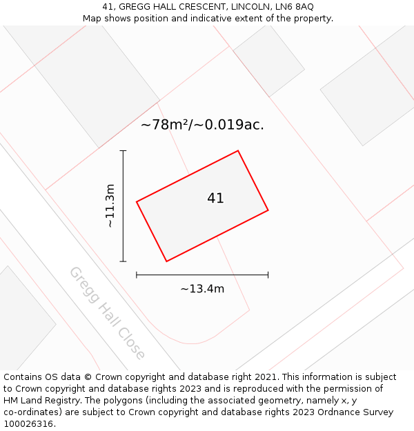 41, GREGG HALL CRESCENT, LINCOLN, LN6 8AQ: Plot and title map