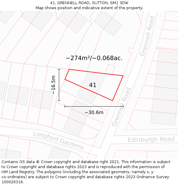 41, GRENNELL ROAD, SUTTON, SM1 3DW: Plot and title map