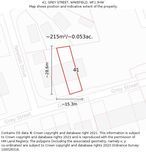 41, GREY STREET, WAKEFIELD, WF1 3HW: Plot and title map