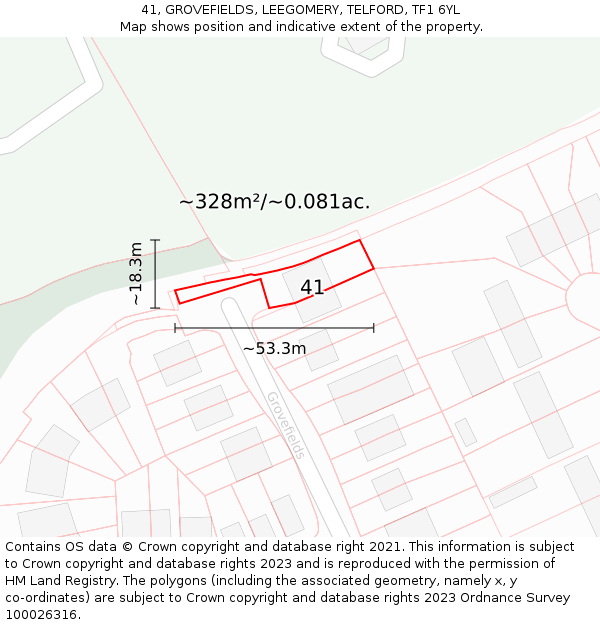 41, GROVEFIELDS, LEEGOMERY, TELFORD, TF1 6YL: Plot and title map