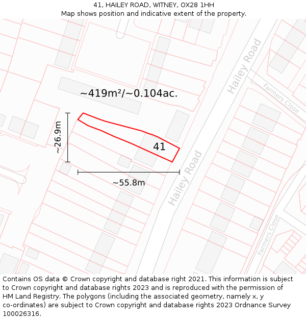 41, HAILEY ROAD, WITNEY, OX28 1HH: Plot and title map