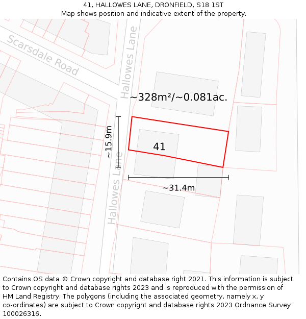 41, HALLOWES LANE, DRONFIELD, S18 1ST: Plot and title map