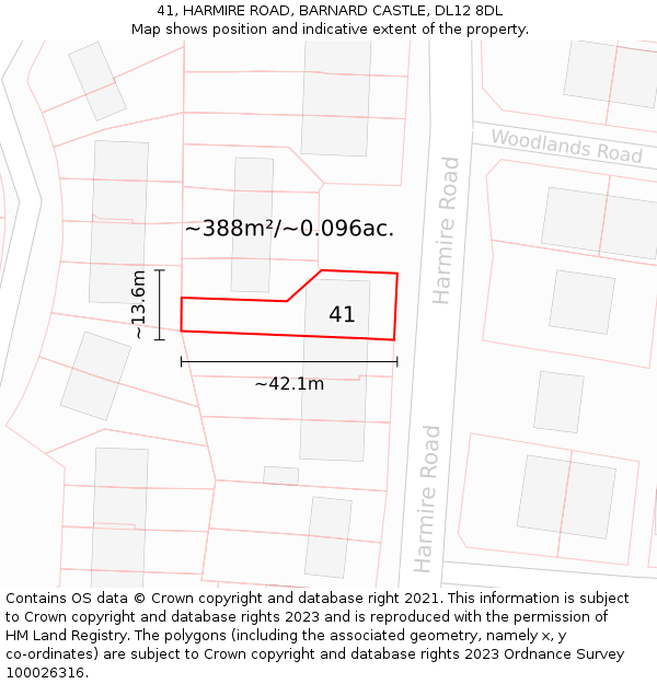 41, HARMIRE ROAD, BARNARD CASTLE, DL12 8DL: Plot and title map