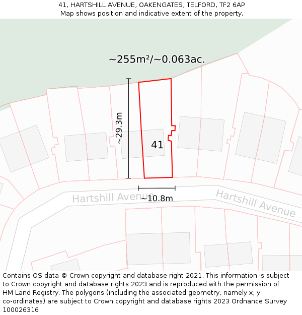 41, HARTSHILL AVENUE, OAKENGATES, TELFORD, TF2 6AP: Plot and title map