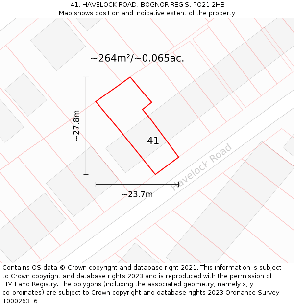 41, HAVELOCK ROAD, BOGNOR REGIS, PO21 2HB: Plot and title map