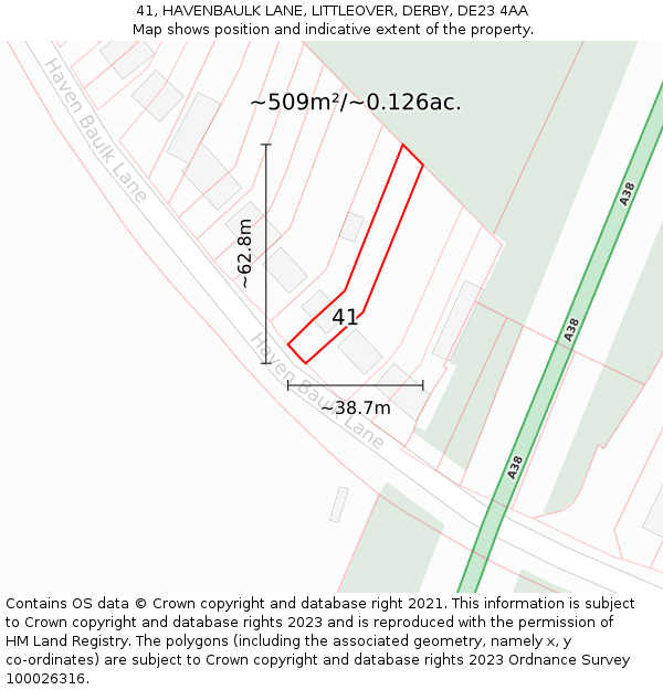 41, HAVENBAULK LANE, LITTLEOVER, DERBY, DE23 4AA: Plot and title map