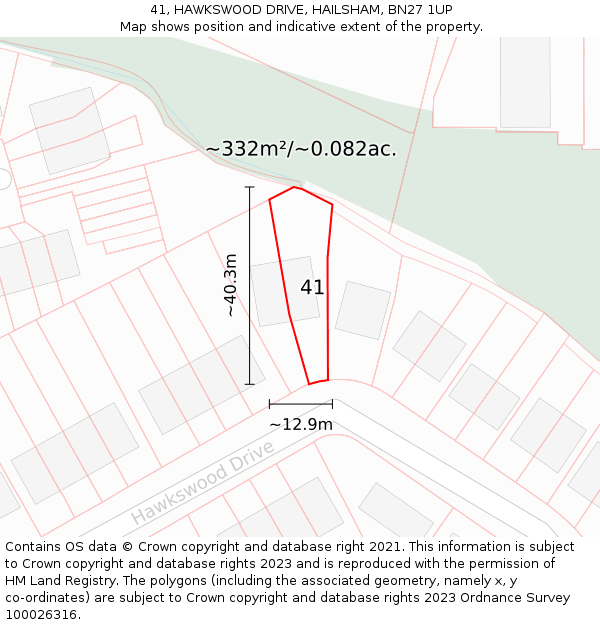 41, HAWKSWOOD DRIVE, HAILSHAM, BN27 1UP: Plot and title map