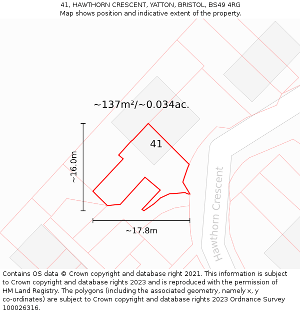 41, HAWTHORN CRESCENT, YATTON, BRISTOL, BS49 4RG: Plot and title map