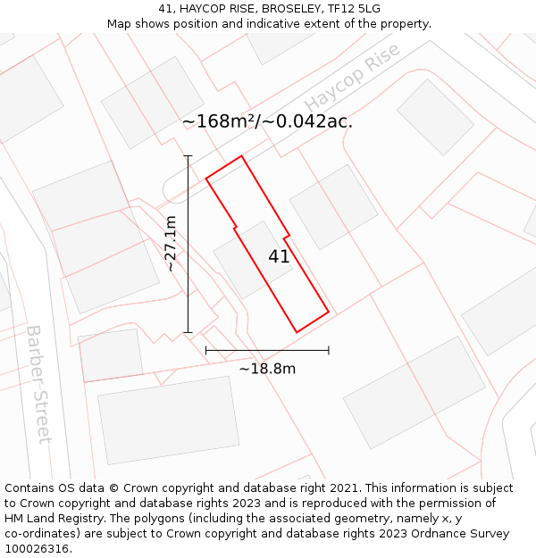 41, HAYCOP RISE, BROSELEY, TF12 5LG: Plot and title map