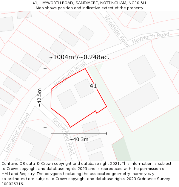 41, HAYWORTH ROAD, SANDIACRE, NOTTINGHAM, NG10 5LL: Plot and title map