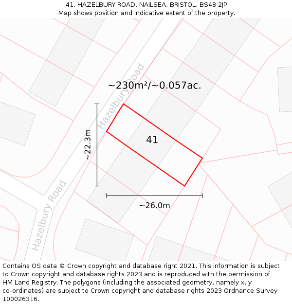 41, HAZELBURY ROAD, NAILSEA, BRISTOL, BS48 2JP: Plot and title map