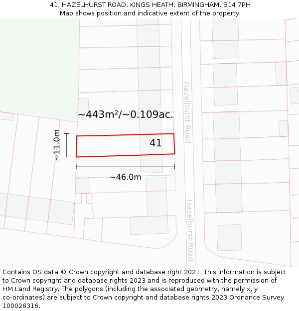 41, HAZELHURST ROAD, KINGS HEATH, BIRMINGHAM, B14 7PH: Plot and title map