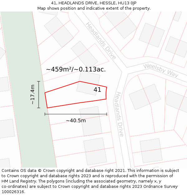 41, HEADLANDS DRIVE, HESSLE, HU13 0JP: Plot and title map