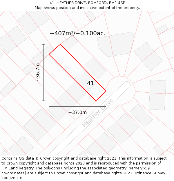 41, HEATHER DRIVE, ROMFORD, RM1 4SP: Plot and title map