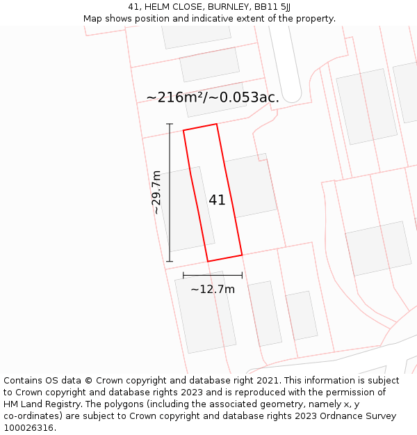 41, HELM CLOSE, BURNLEY, BB11 5JJ: Plot and title map