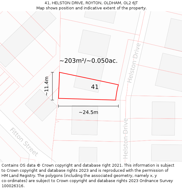 41, HELSTON DRIVE, ROYTON, OLDHAM, OL2 6JT: Plot and title map