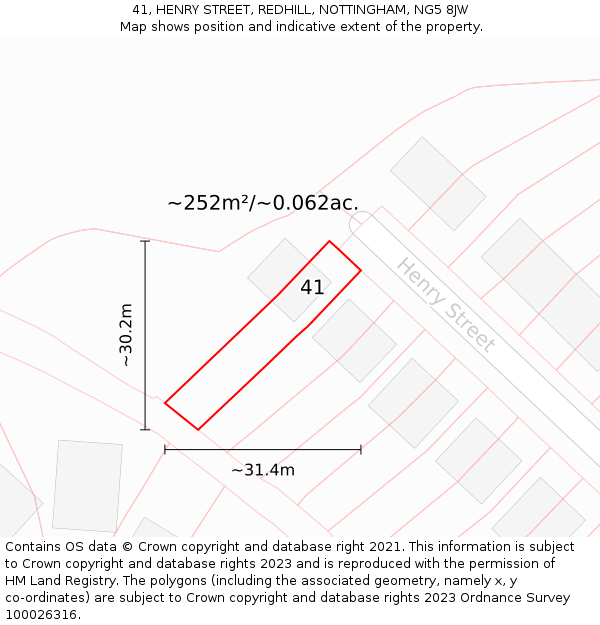 41, HENRY STREET, REDHILL, NOTTINGHAM, NG5 8JW: Plot and title map