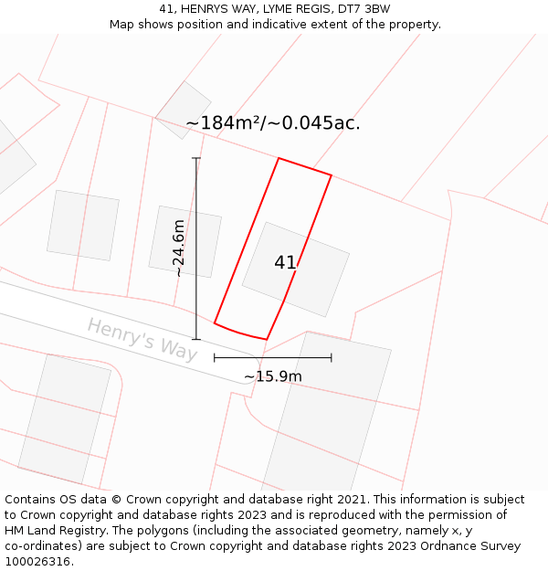 41, HENRYS WAY, LYME REGIS, DT7 3BW: Plot and title map