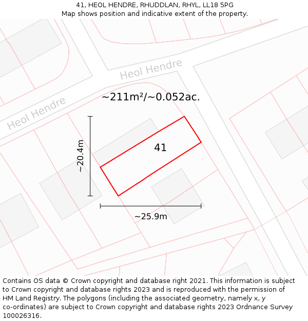 41, HEOL HENDRE, RHUDDLAN, RHYL, LL18 5PG: Plot and title map