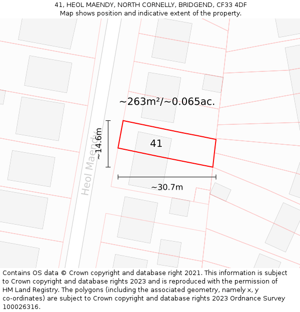 41, HEOL MAENDY, NORTH CORNELLY, BRIDGEND, CF33 4DF: Plot and title map