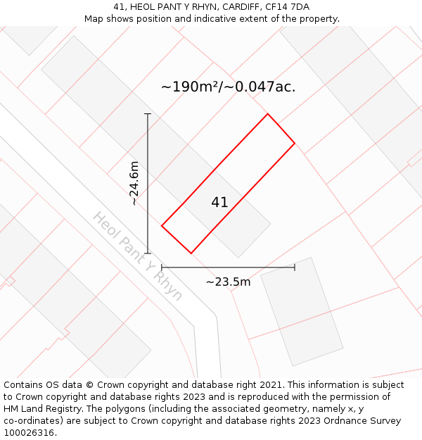 41, HEOL PANT Y RHYN, CARDIFF, CF14 7DA: Plot and title map