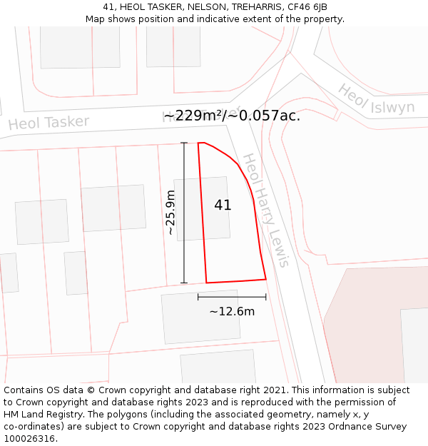 41, HEOL TASKER, NELSON, TREHARRIS, CF46 6JB: Plot and title map